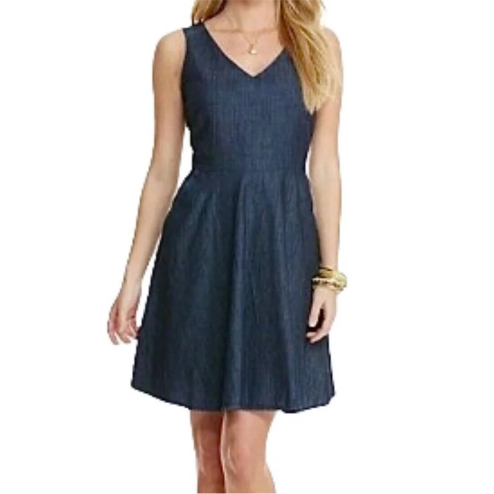 Vineyard Vines Denim Mini Dress size 0 chambray skater preppy navy fit & flare